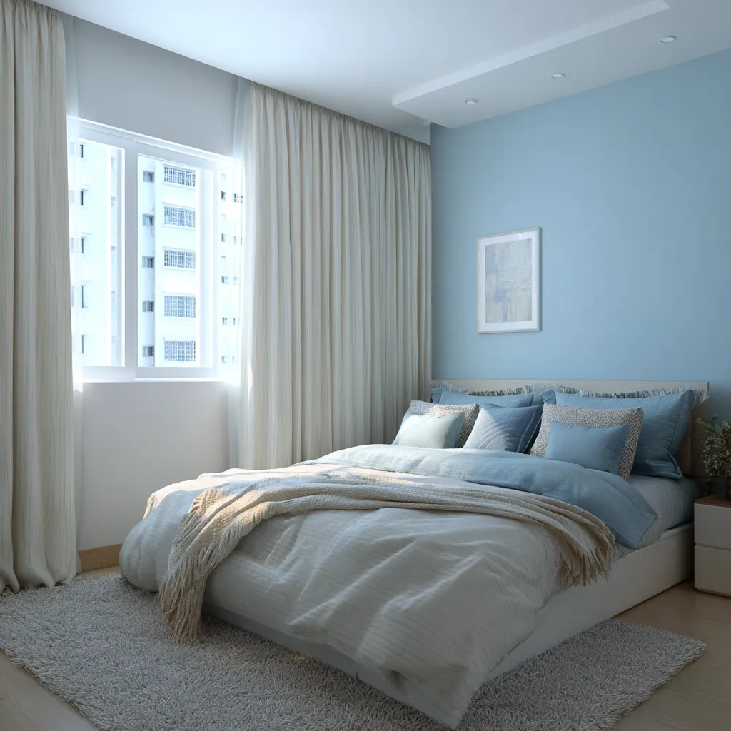 Sky Blue and Ivory Interior Wall Colour Combination for Bedroom