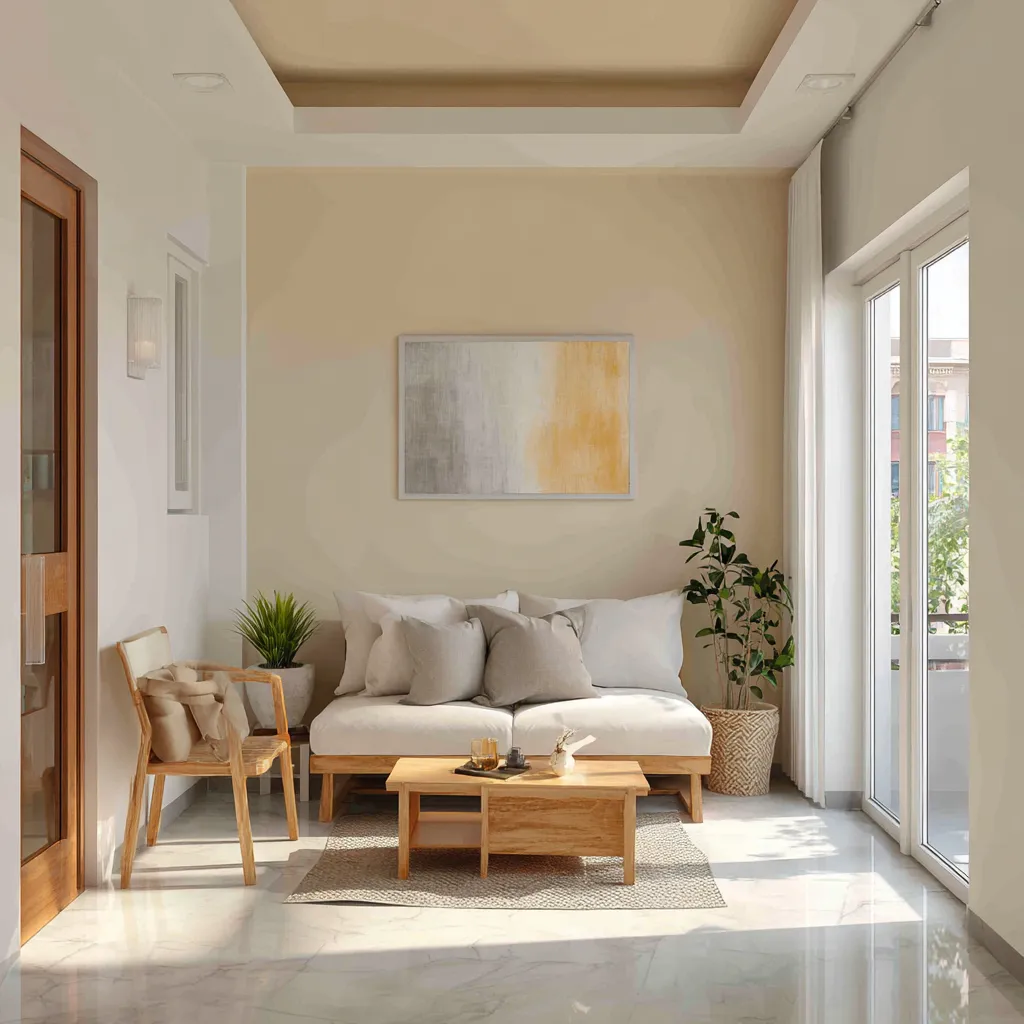 White and Beige Wall Paint Colour Combination for Living Room