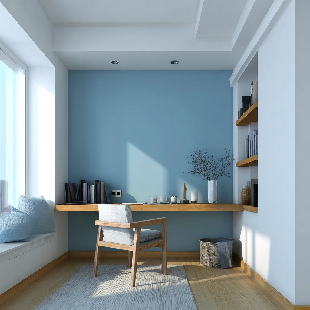 White and Blue Wall Colour Combination for Study Room