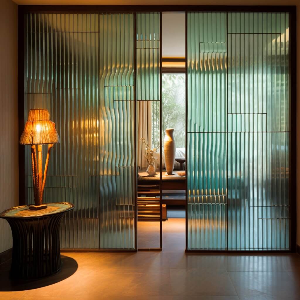 Corrugated Glass Partition Design Pooja Room