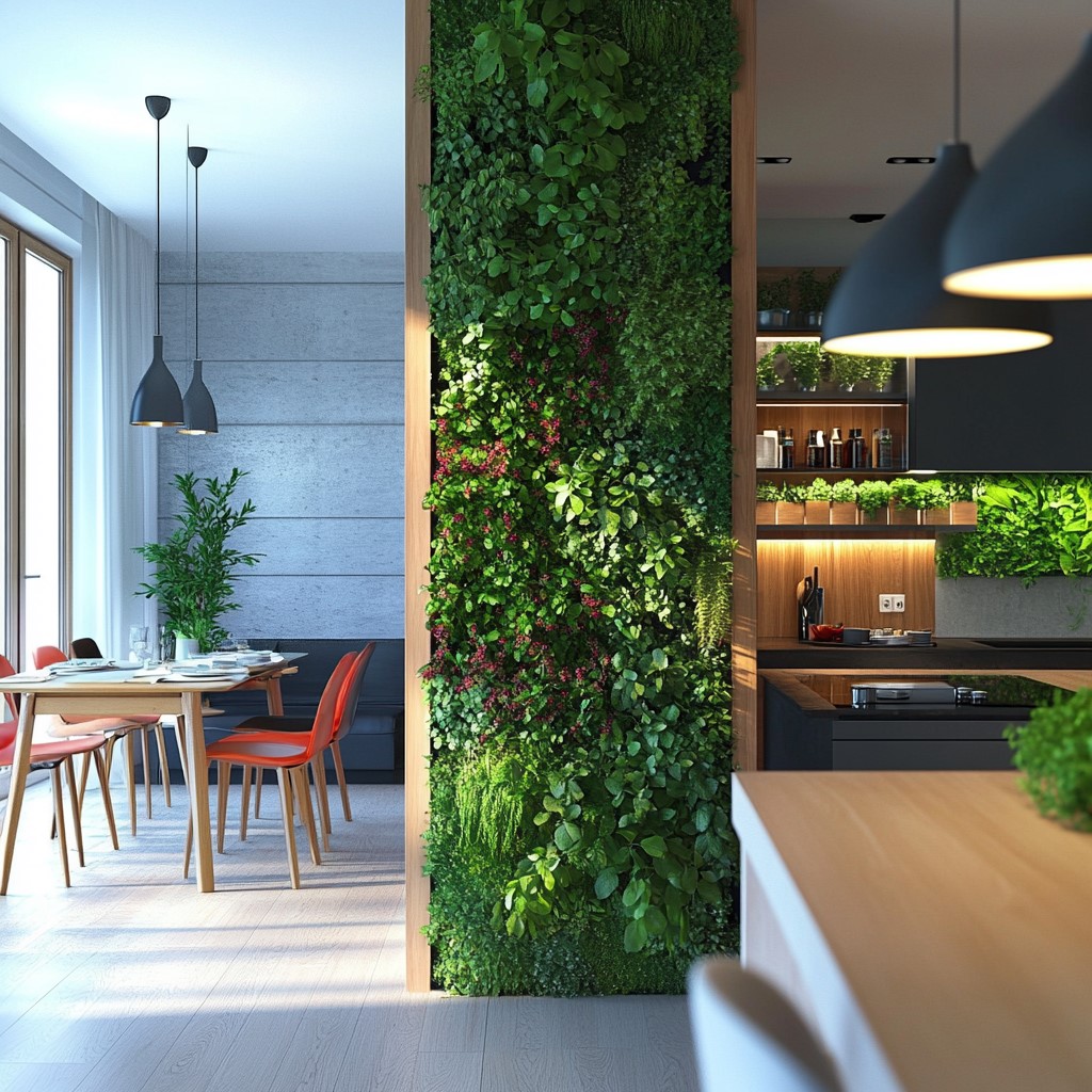 Green Wall Partition Design for Hall and Kitchen