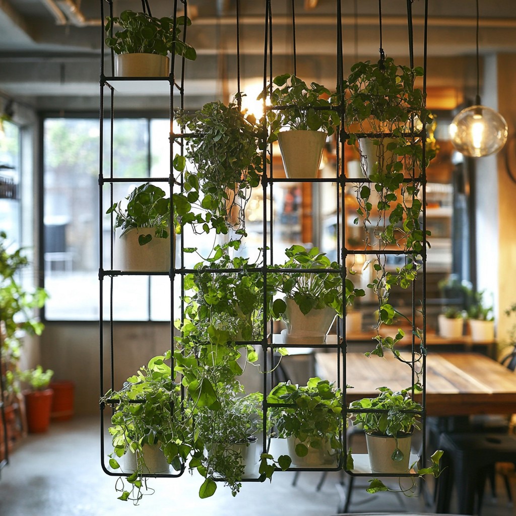 Hanging Planters as Partition for modern hall