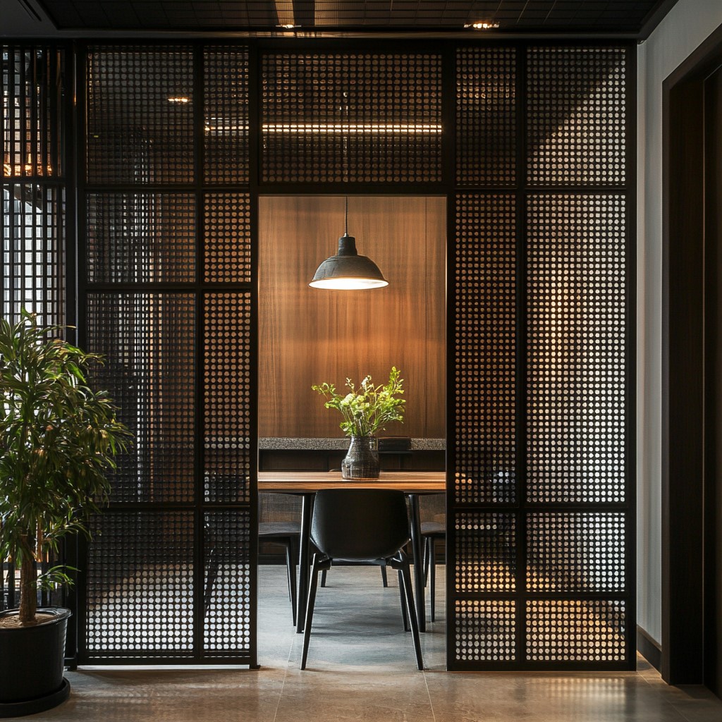 Metal Mesh Partition Design Between Living and Dining Room