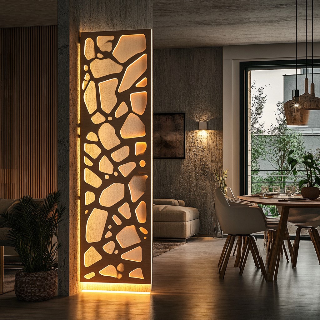 Panel Screens with LED Backlighting: modern partition wall designs for dining room