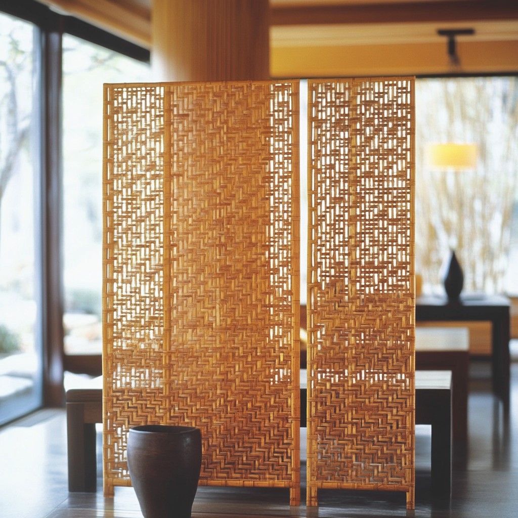 Perforated Wood Panel Partition Design for Living Hall