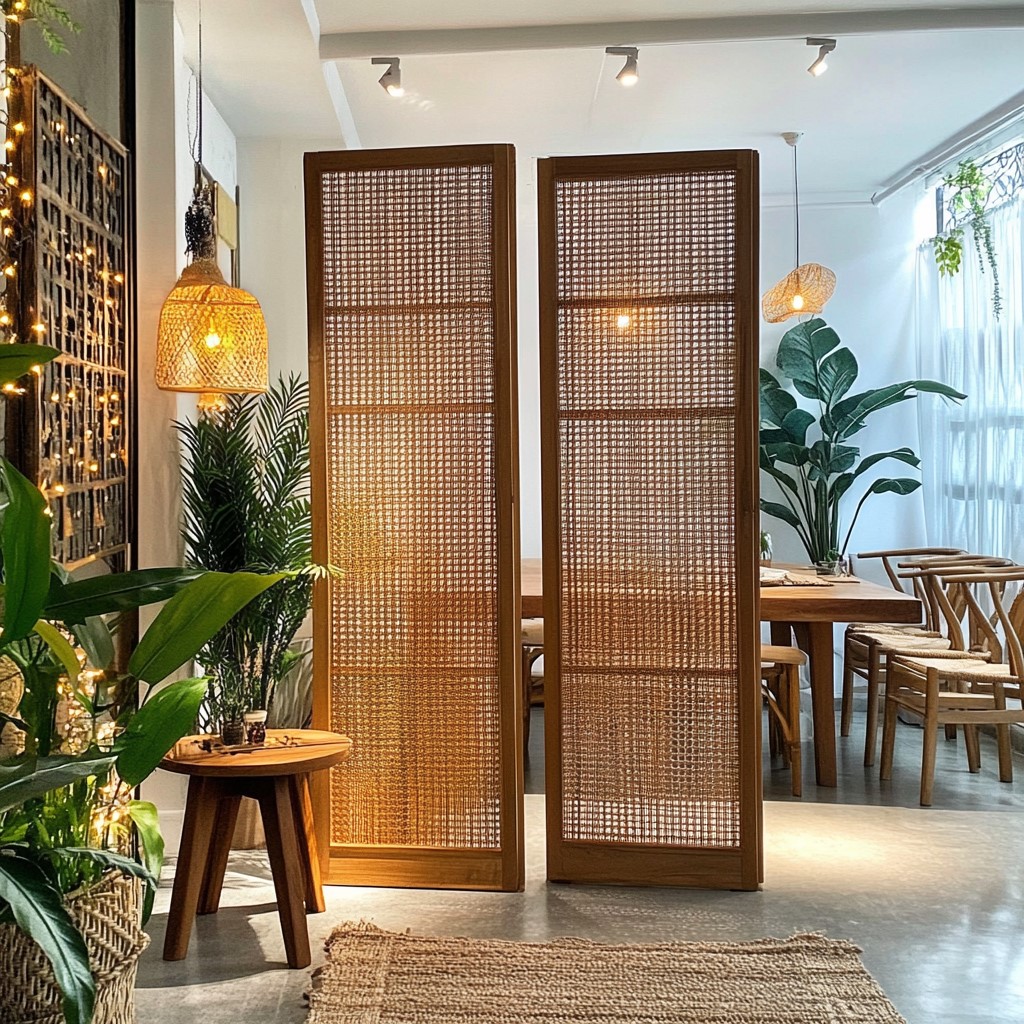 Rattan Screens: simple partition design for living room and dining hall