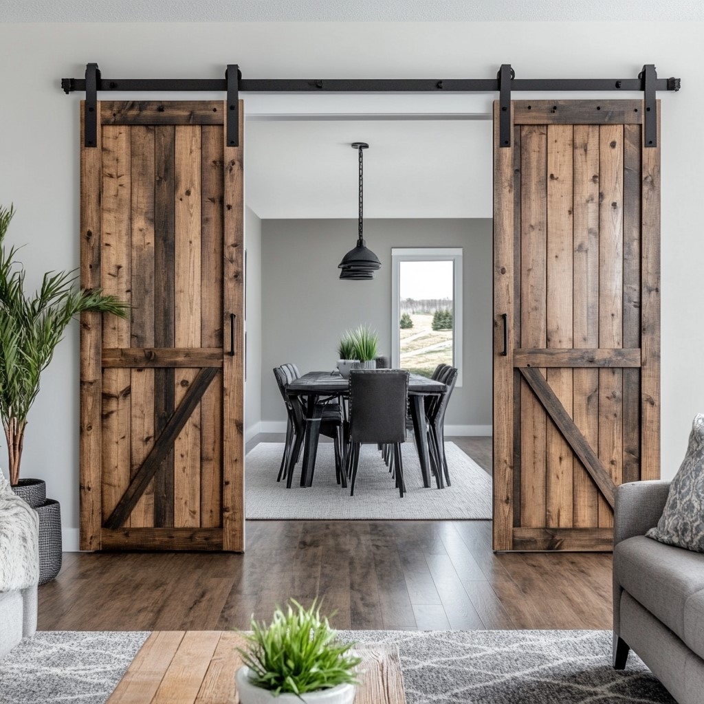 Sliding Barn Door Partition Design for Living and Dining Room