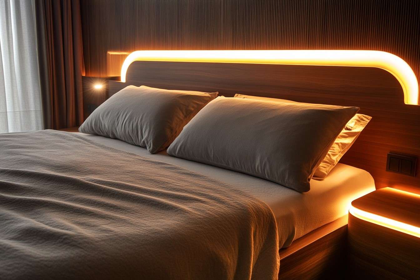 Bed Backrest Design Enhanced with Ambient LED Lighting