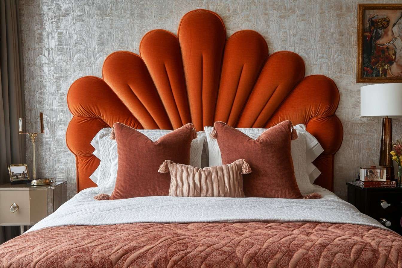 Luxurious Velvety-Upholstered Bed Headboard Design