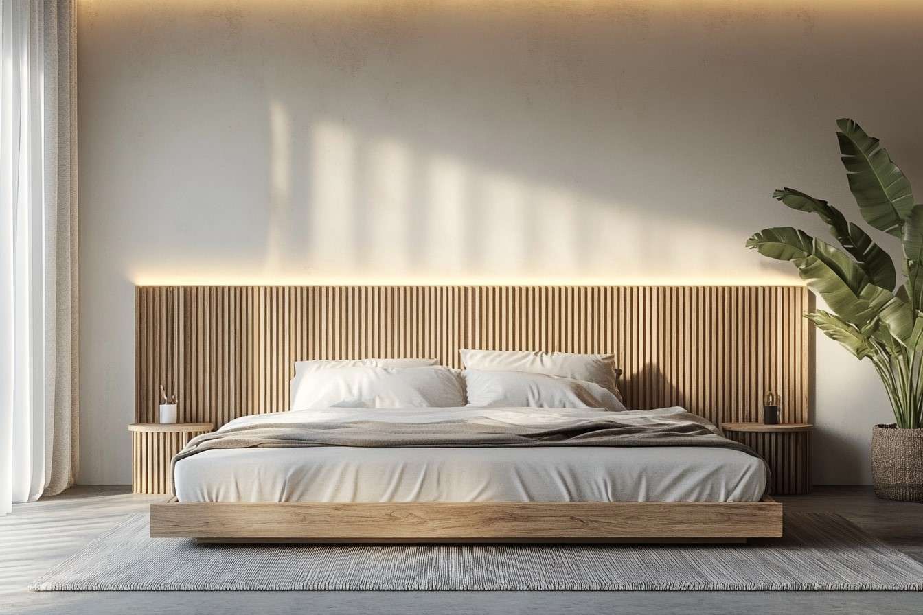 Simple Slatted Bed Headboard Design