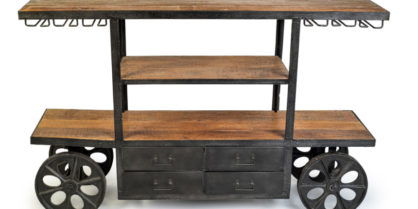 Wooden Kitchen Trolley with Shelves and Wheels