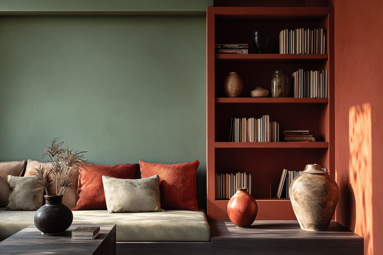 DIY Home Decor Ideas Featuring Bookshelf Painted with Terracotta Colour
