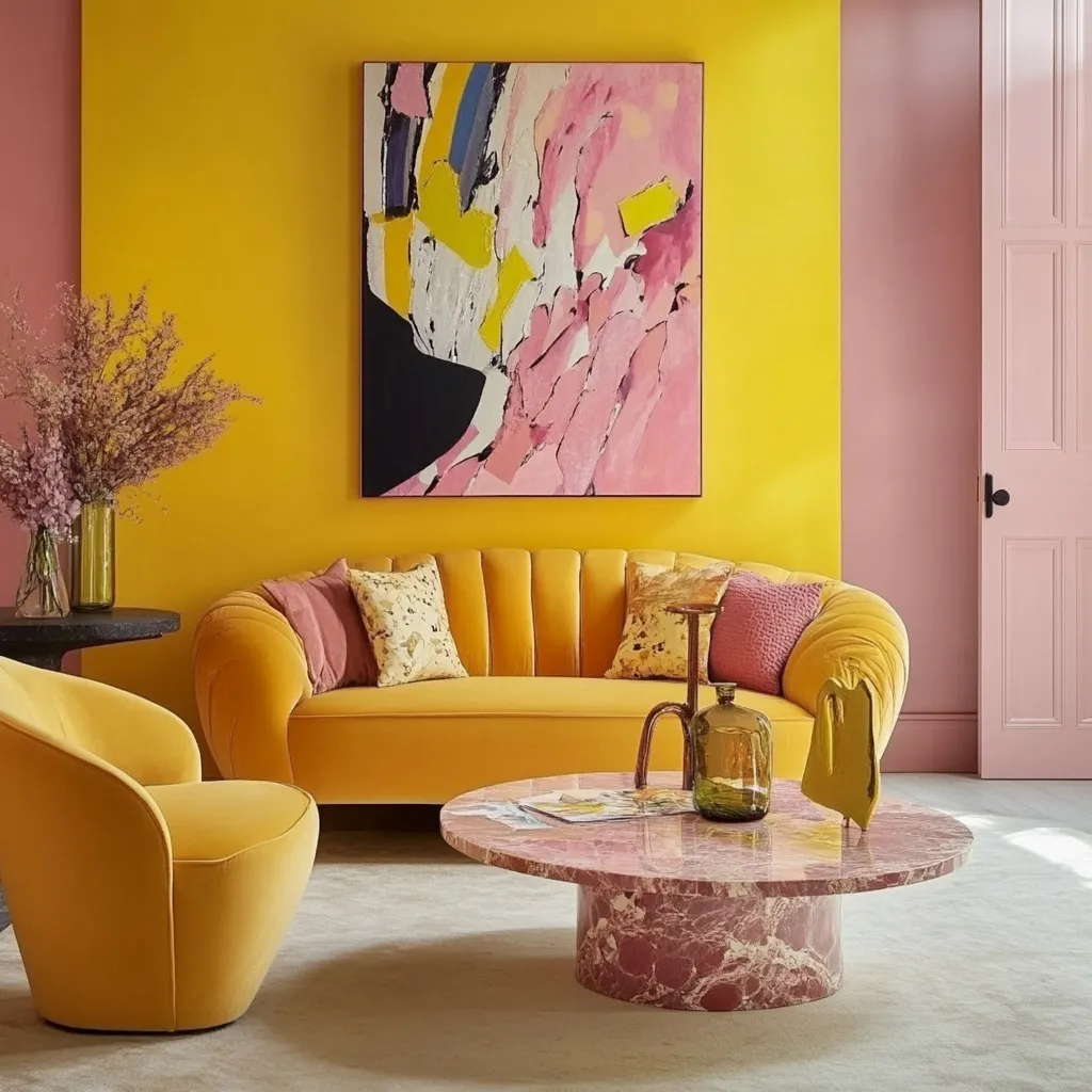 Pink and Yellow Living Room Wall Pink and Yellow Drawing Room Colour Schemes
