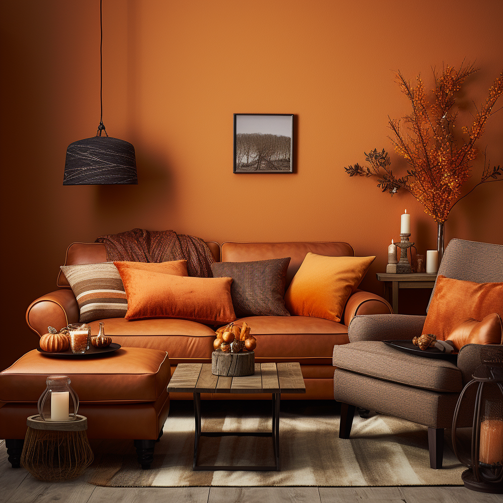 Spiced Cider Wall Paint Colour for Living Room Walls with Armchair in Harmonious Tones
