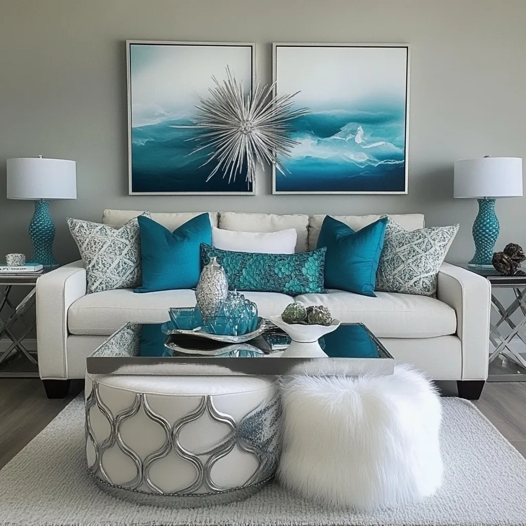Turquoise, Grey and White Living Room Wall Turquoise, Grey and White Paint Colours for Sitting Room
