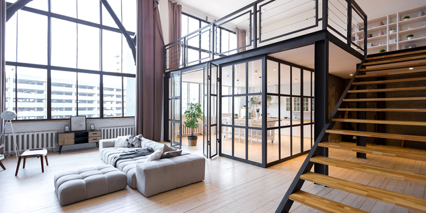 Two-level Glass Partition for Living Room