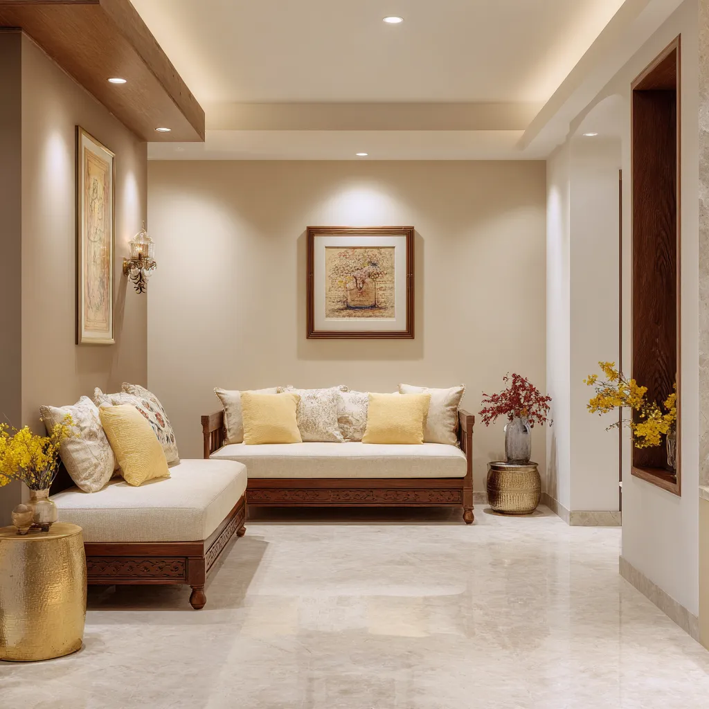 Beige and Brown Colour Combination for Hall