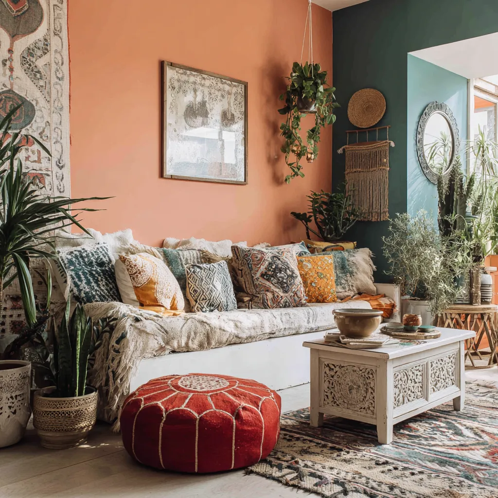 Boho Wall Colour Combination for Living Room