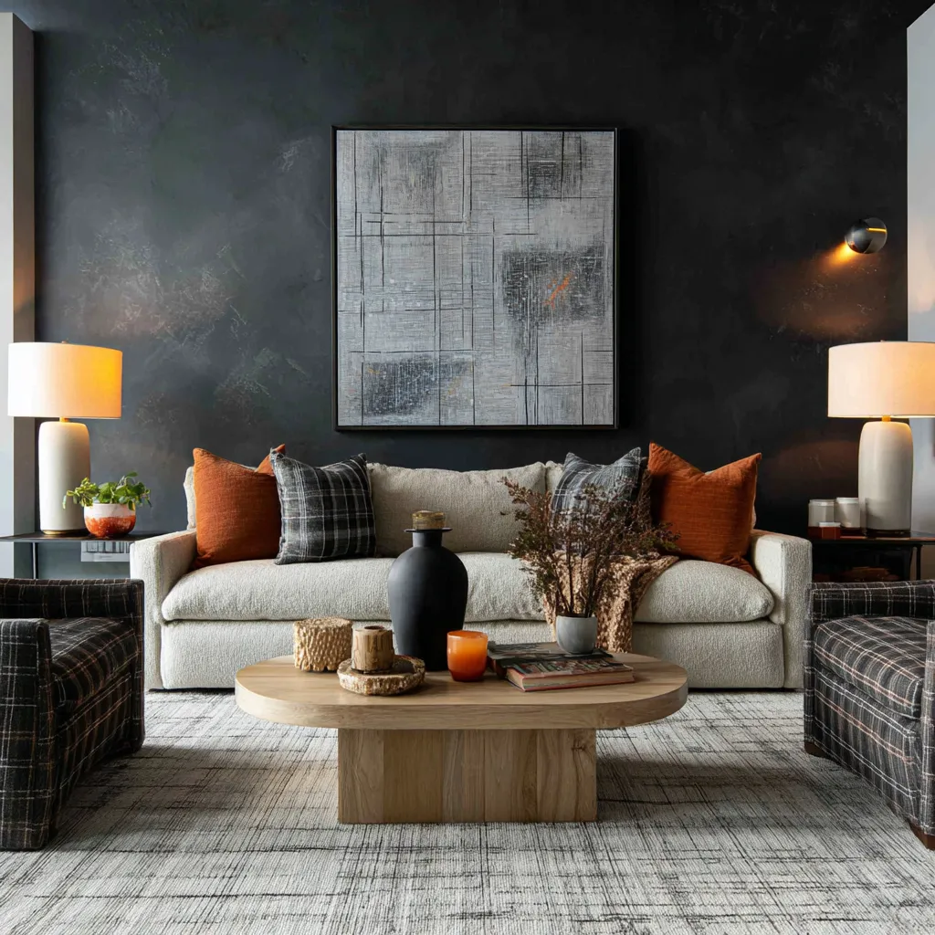 Charcoal Behind the Sofa- Accent Wall Colour Idea for Living Room