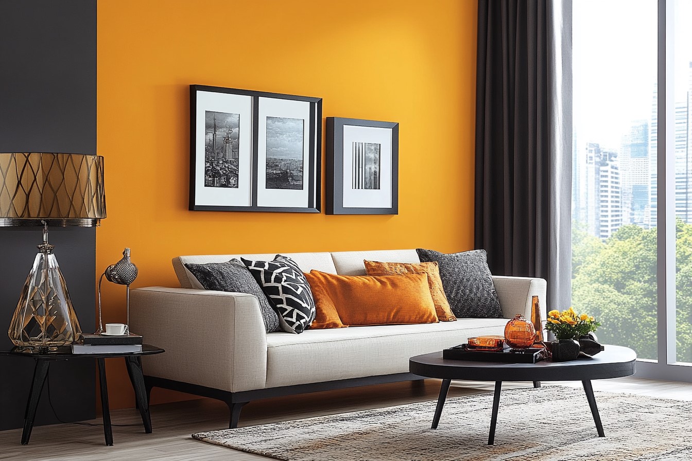 Combo of Energy and Elegance with Saffron and Charcoal Colour Combination for Hall