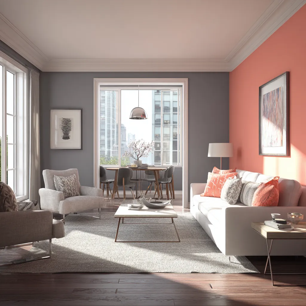 Coral and Grey Colour Combination for Hall