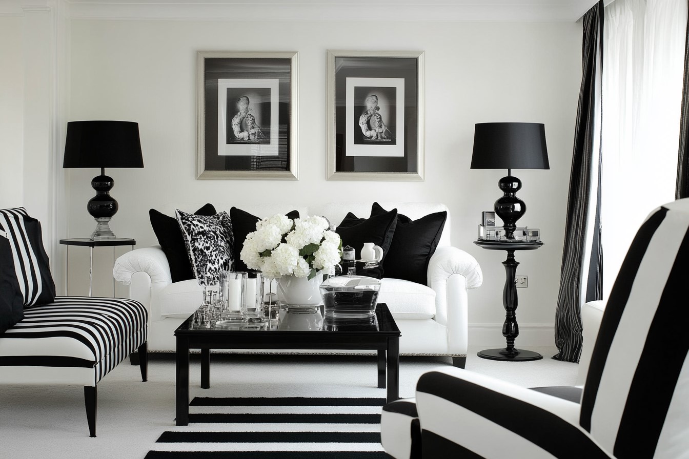 Elegant Black and White Wall Colour Combination for Living Room