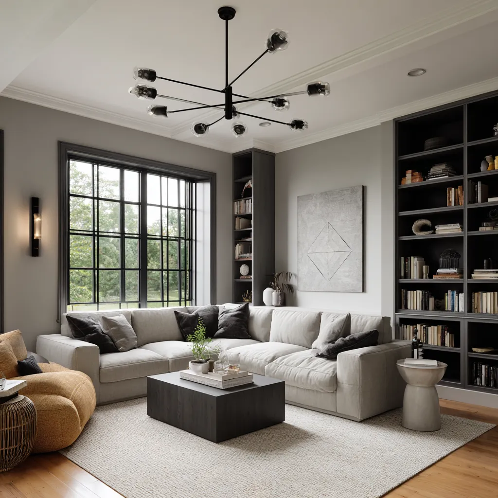 Grey and Charcoal Black Wall Colour Combination for Living Room