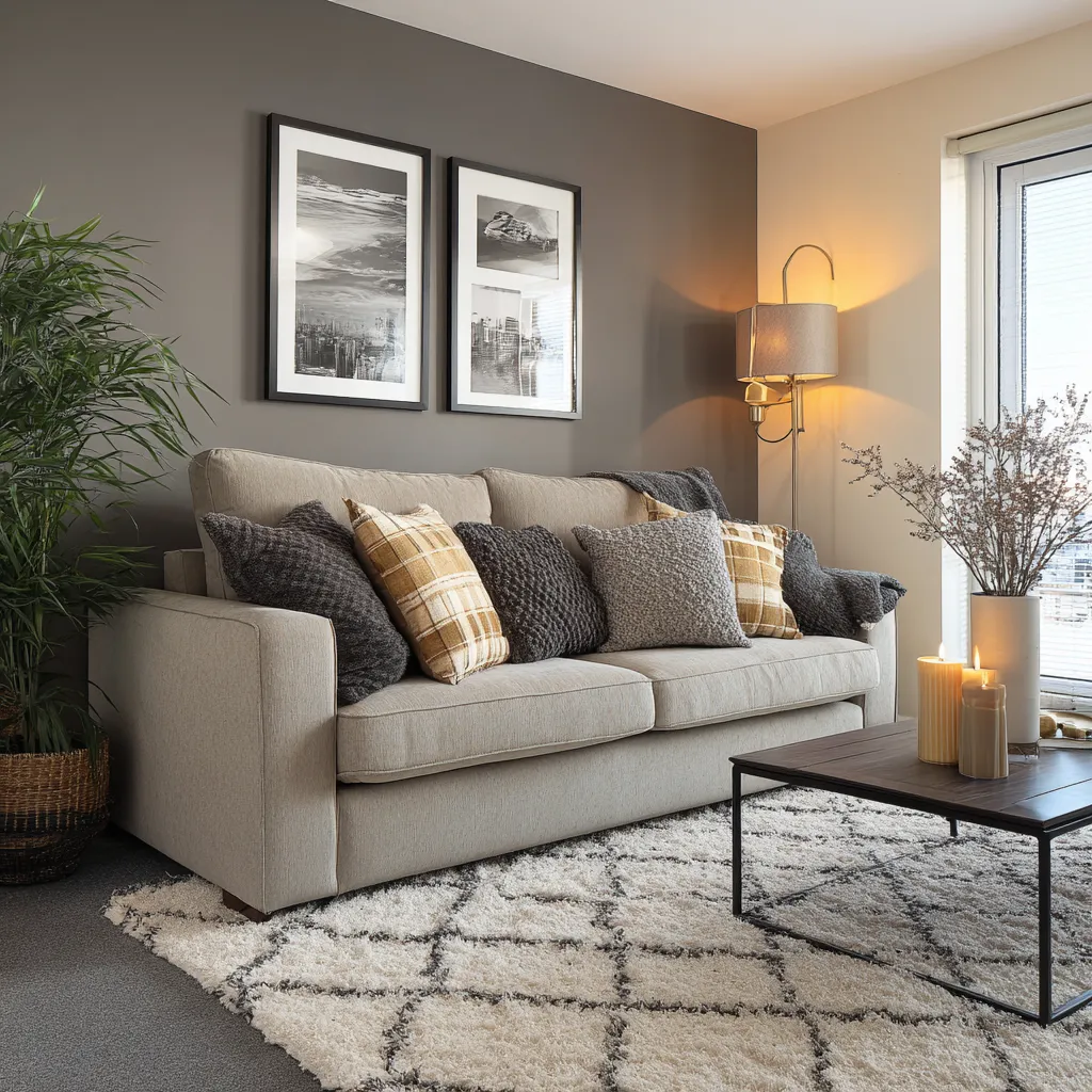 Grey and Cream- Wall Paint Colour Combination for Living Room
