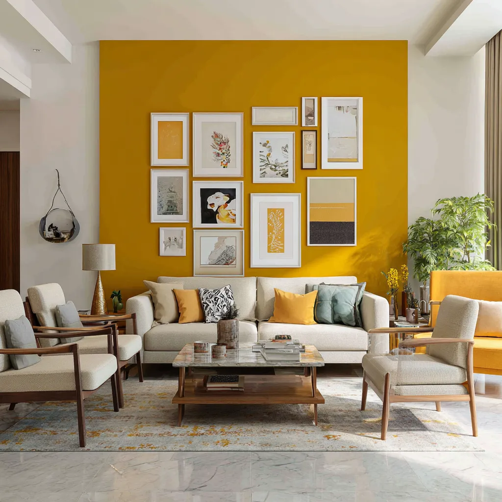 Mustard on an Art Wall- Accent Wall Colour Idea for Living Room
