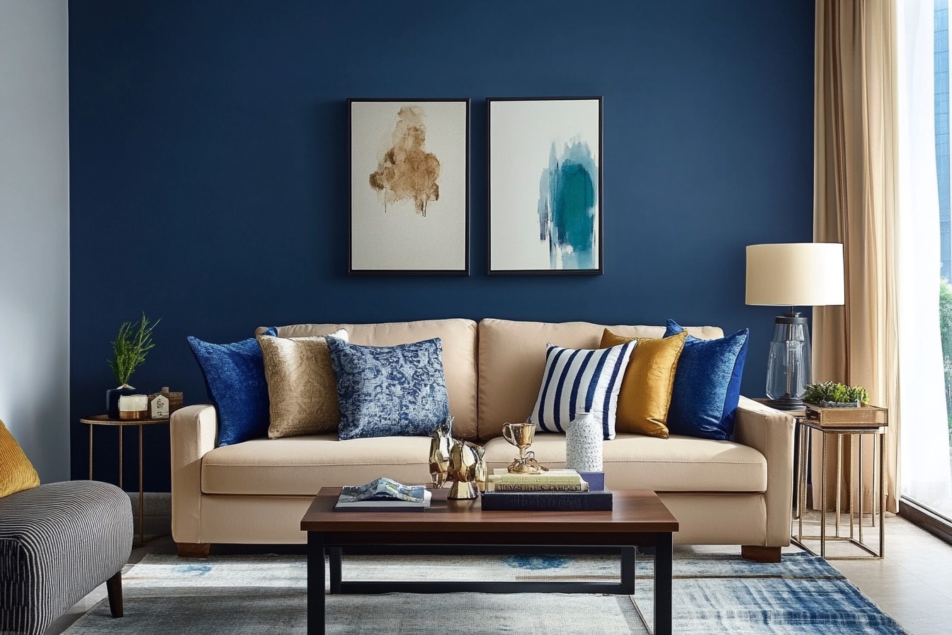 Mystique Combination of Indigo and Sand Colour Combination for Drawing Room