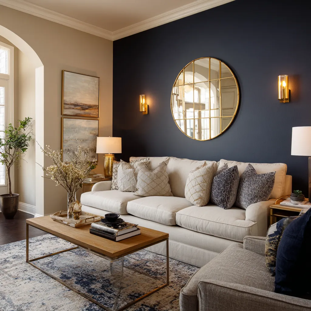 Navy Blue and Cream Colour Combination for Living Room
