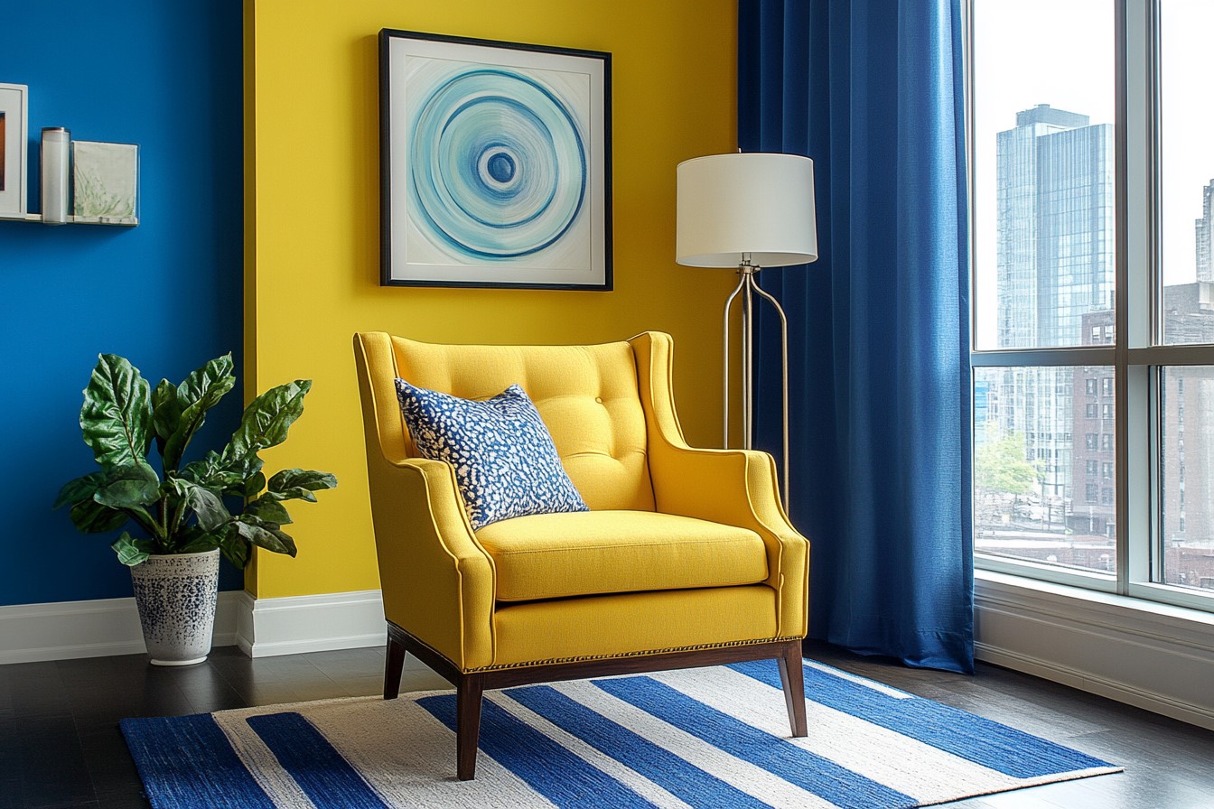 Ocean Meets Sunshine with Blue and Yellow Hall Wall Colour Combination