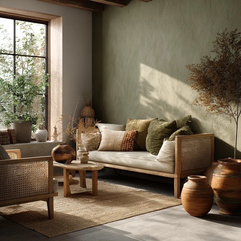 Olive Green and Beige- Hall Interior Colour Combination