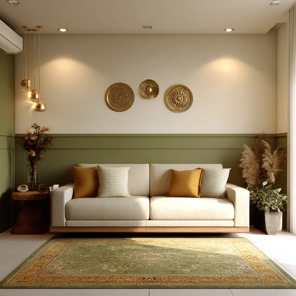 Olive Green and Cream- Living Room Interior Colour Combination