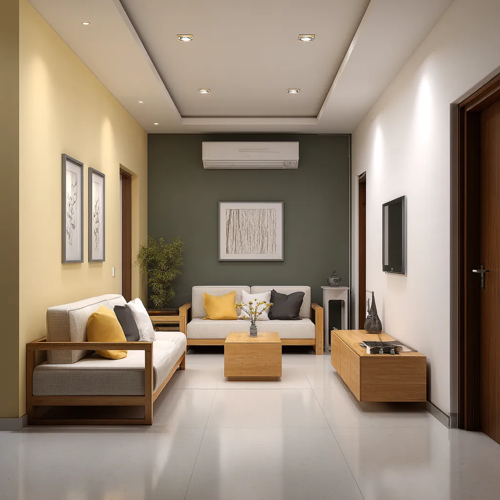 Olive Green and Gold Beige- Trending Colour Combination for Living Room
