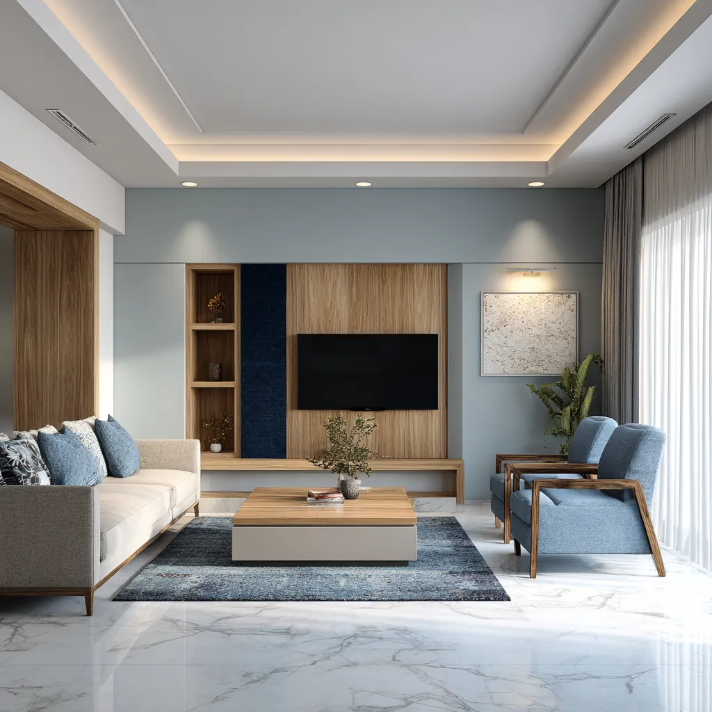 Pastel Grey and Mist Blue- Living Room Colour Palette