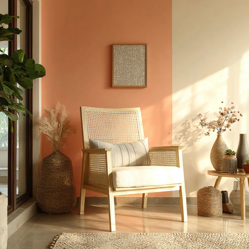 Peach and Warm Beige Wall Colour Combination for Living Room