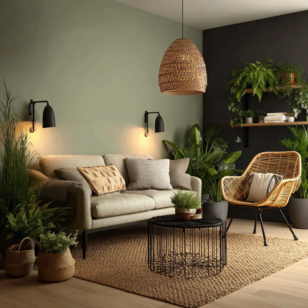 Sage Green and Charcoal- Modern Two Colour Combination for Living ROom