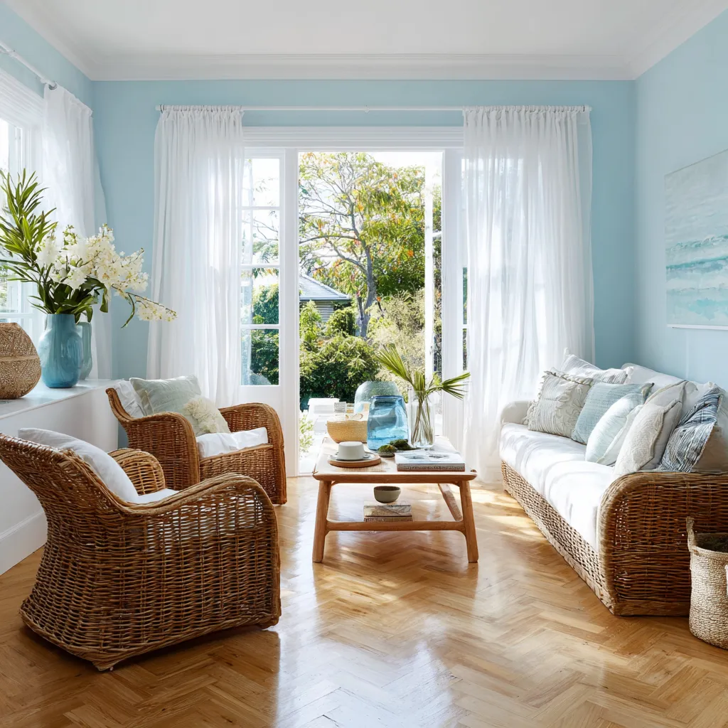 Soft Blue and White- Living Room Wall Colour Combination