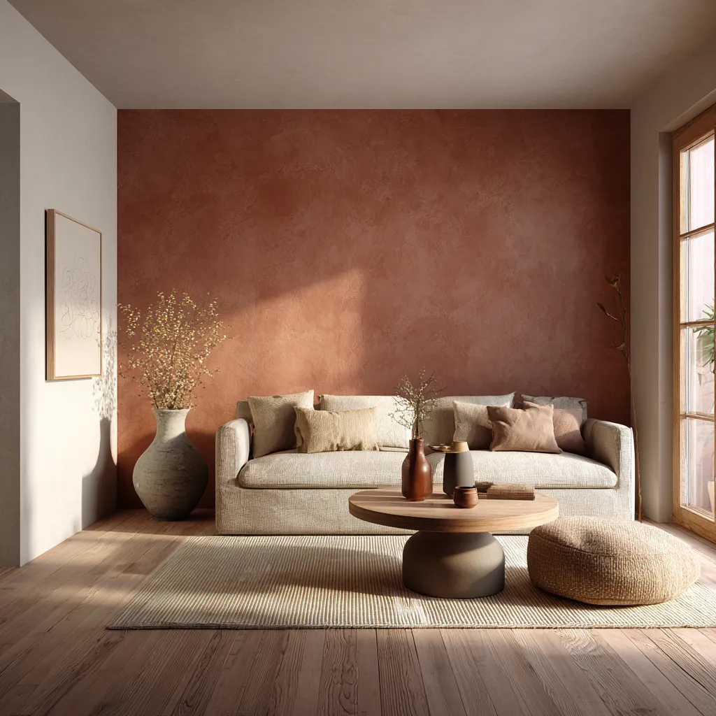 Terracotta and Off-White Colour Combination for Hall