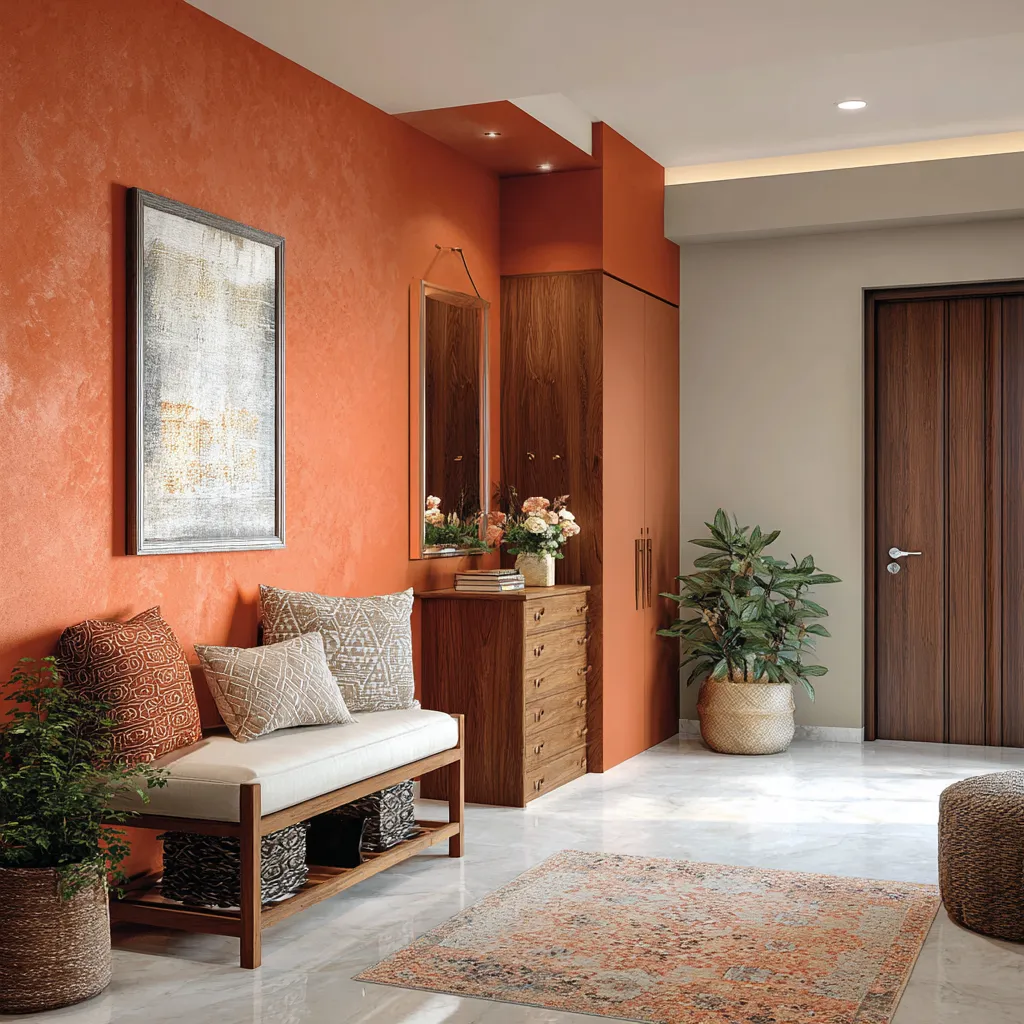Terracotta Near the Entrance- Accent Wall Colour Idea for Living Room