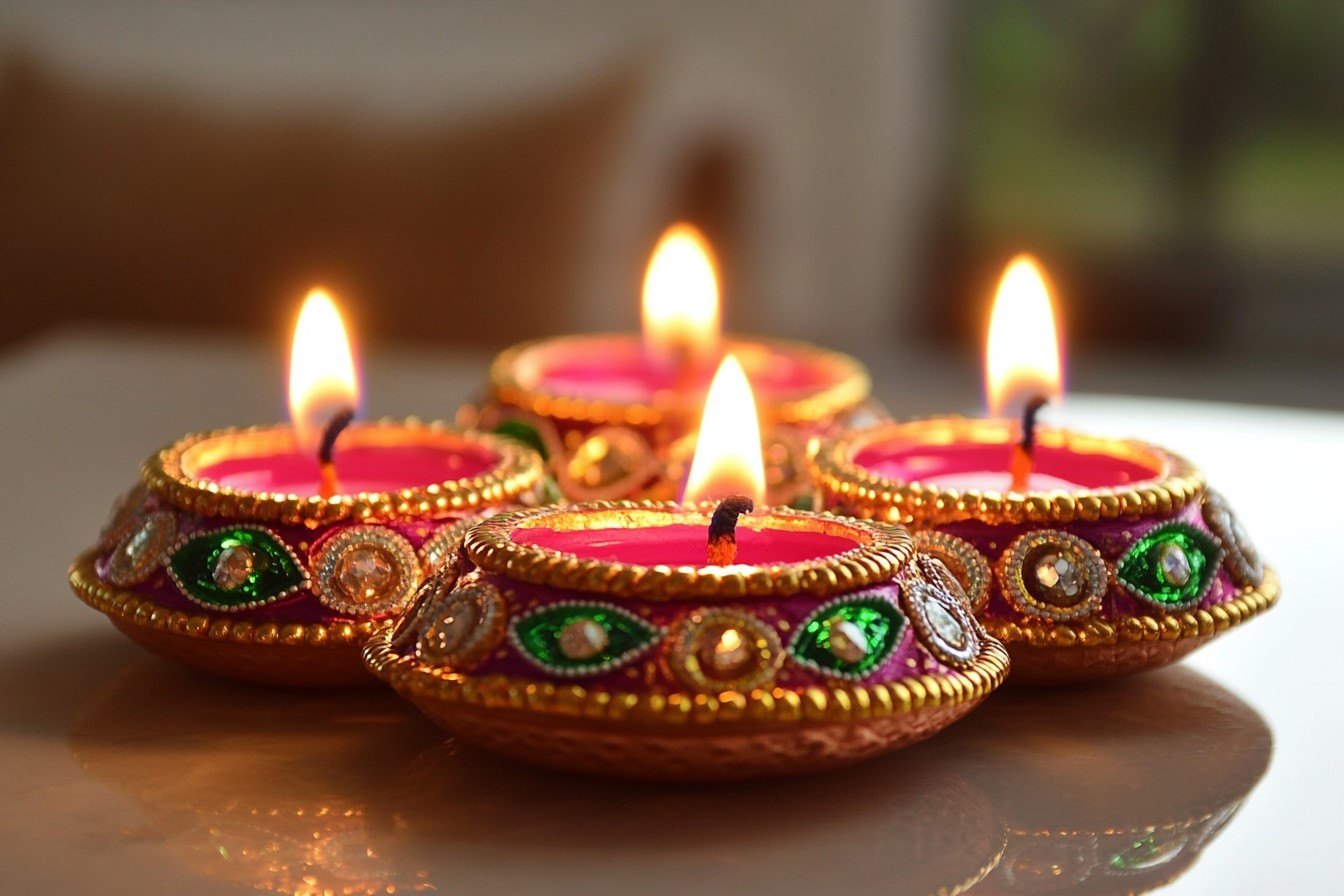 Beautiful Diya Decoration with Kundan Stones