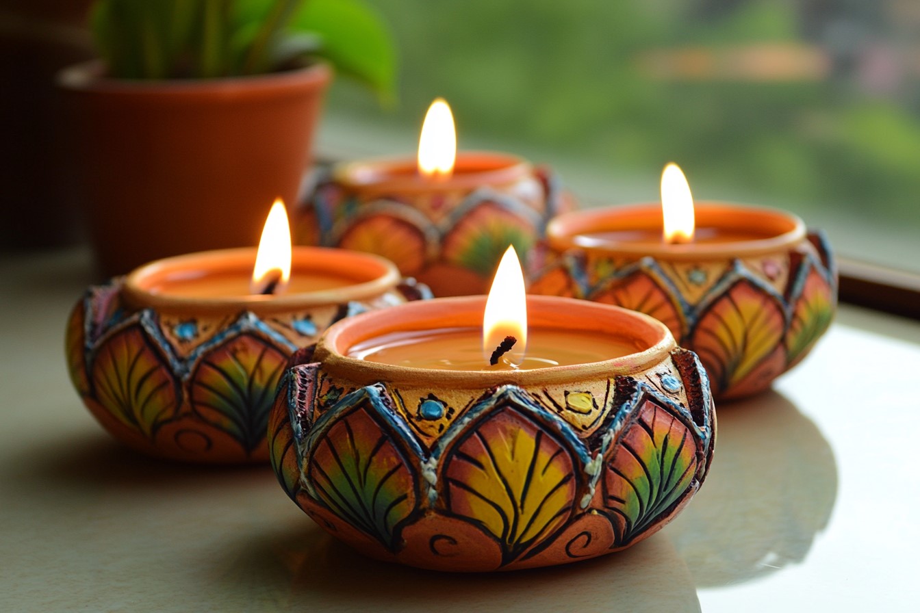 Diya Decoration with Intricate Patterns for Home