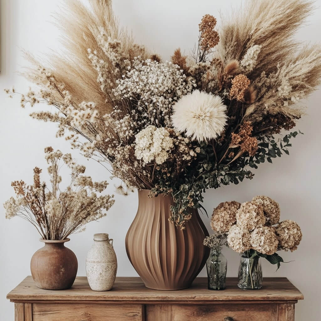 Pampas Grass and Dried Flowers for Boho Floral Decoration Ideas