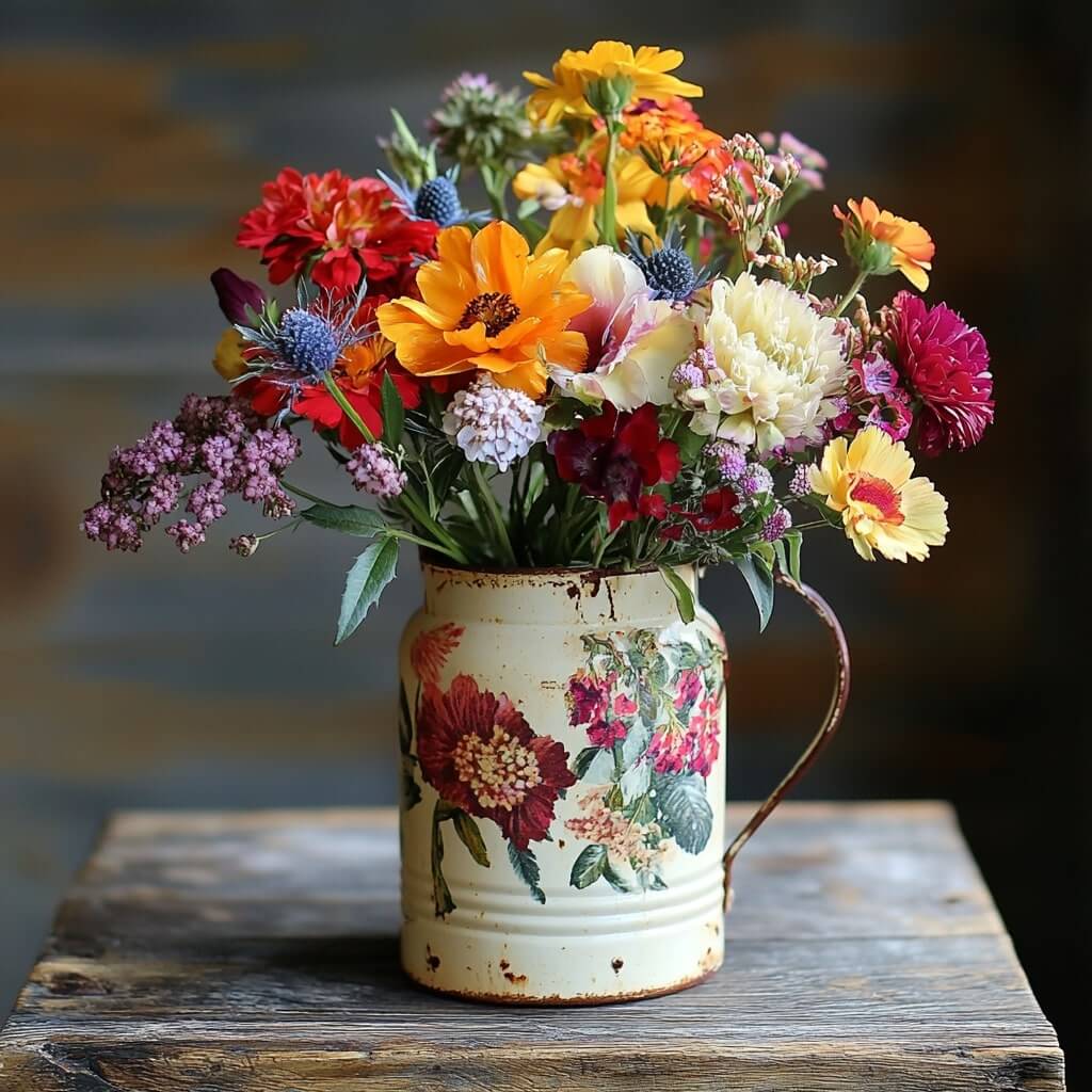 Vintage Oil Can Flower Arrangement