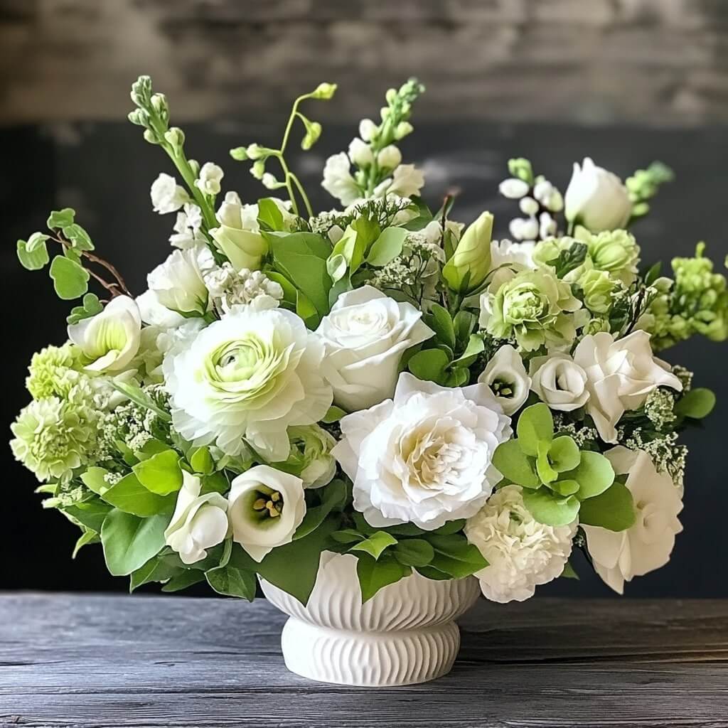 White and Green Textures for Modern Flower Arrangement