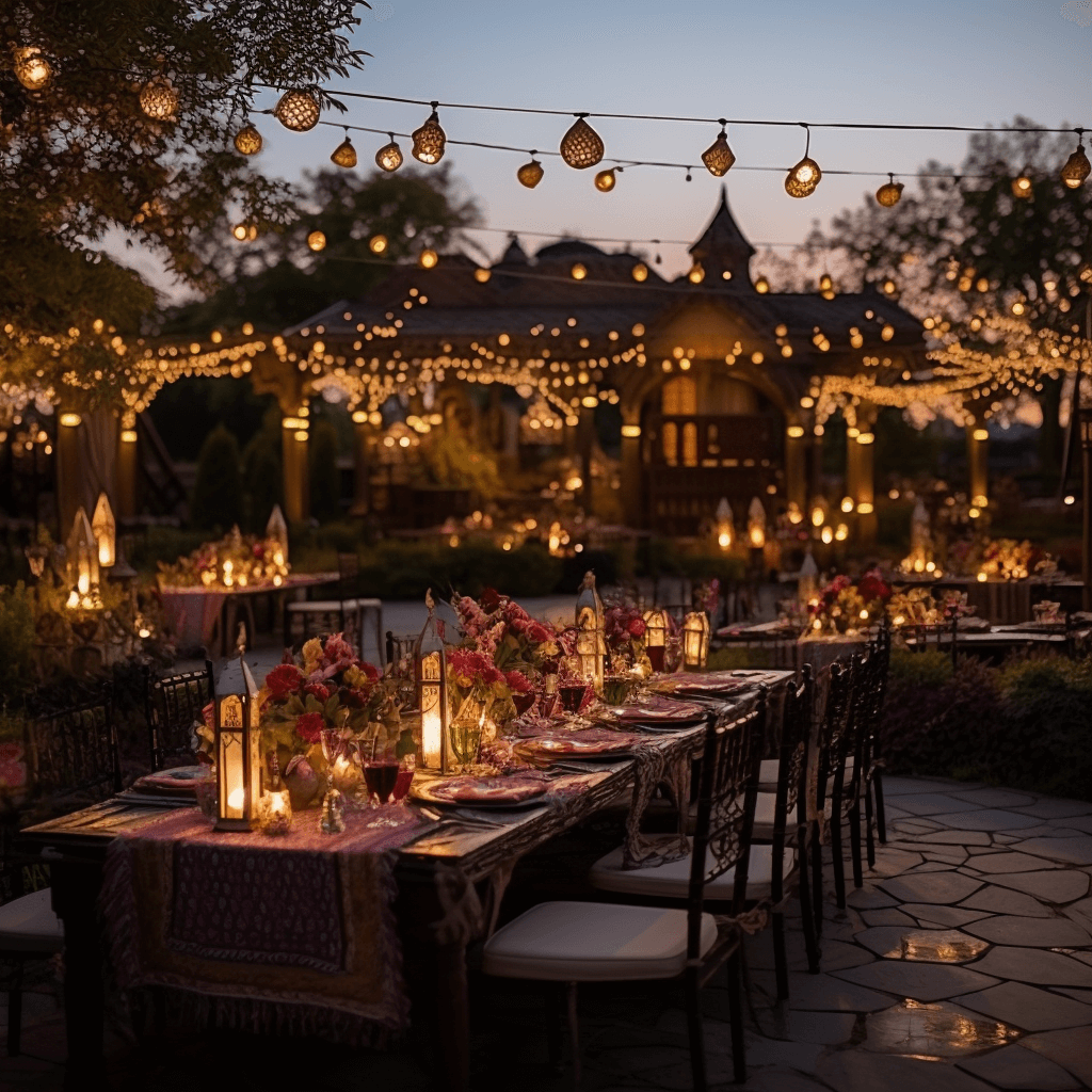 Dinner Table Light Decoration Ideas During Night Time for Indian Engagement Party