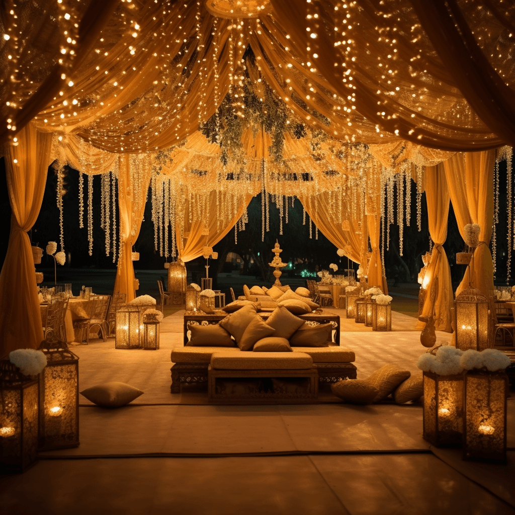 Golden Colour Tent Decoration for Engagement Party