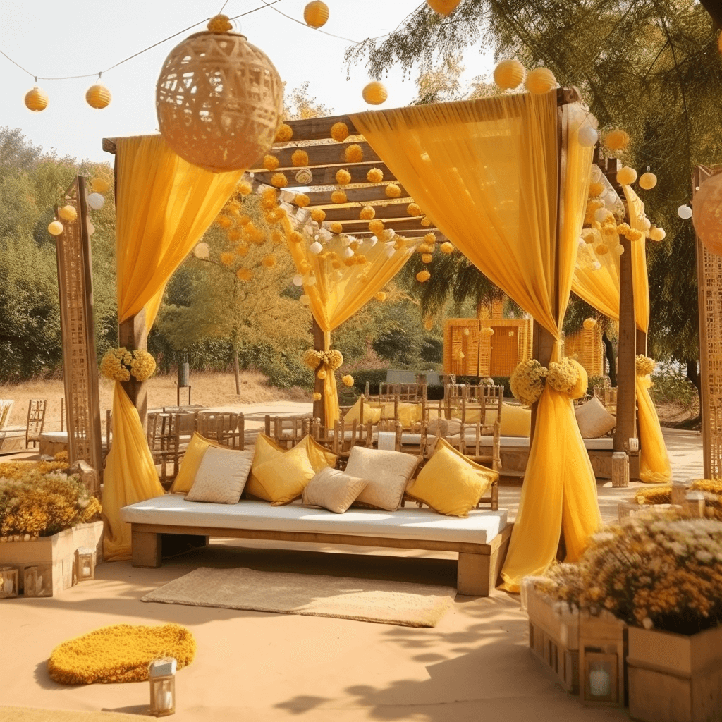 Haldi Ceremony Decoration at Home in The Day Light