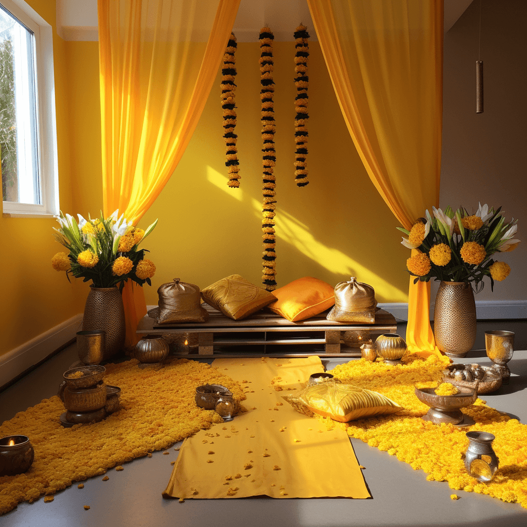 Haldi Ceremony Decoration Ideas Inside Home in The Day Light
